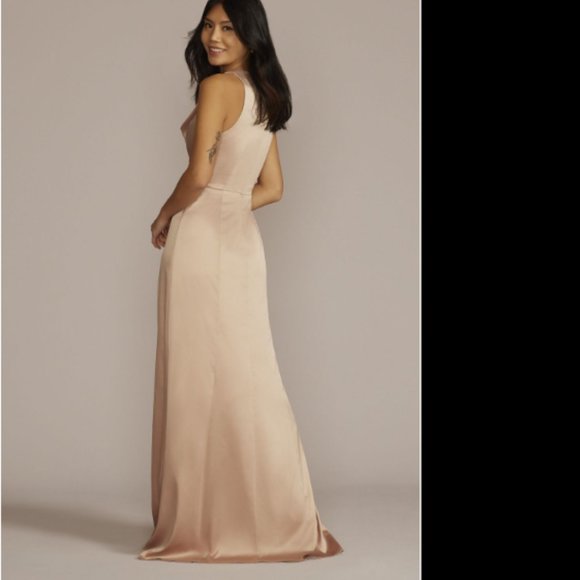 Charmeuse Sleeveless Cowl Bridesmaid Dress Wine Red US 0 - Picture 2 of 4